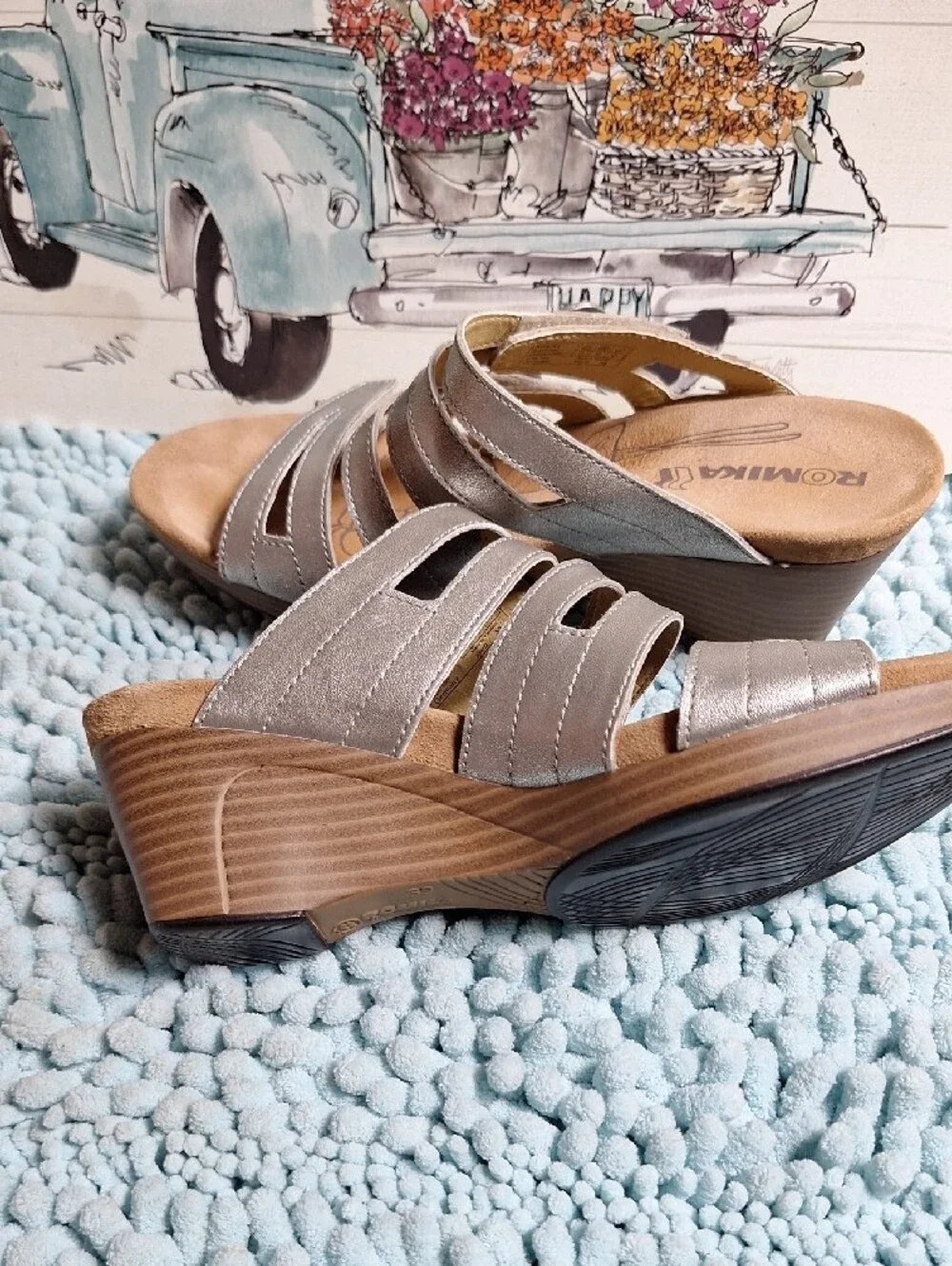 Romika Metallic Silver Multi-Strap Wedge Sandals